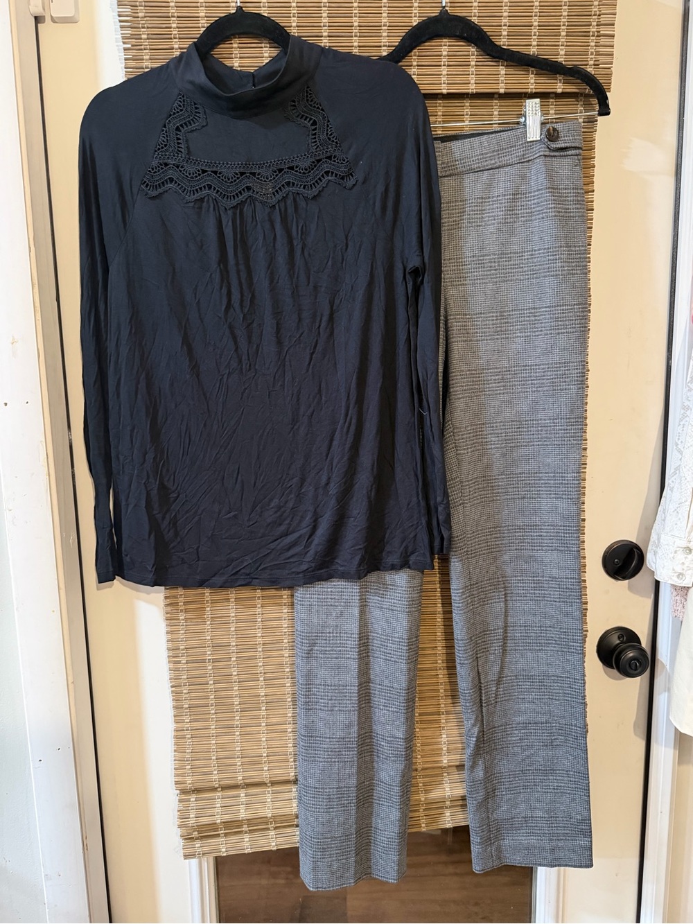 NWOT Ann Taylor LOFT Bundle Black Long-Sleeve Lace AND grey slacks